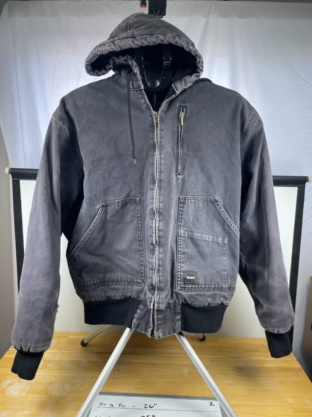 Walls Workwear Hooded Canvas Jacket Black Full Zip Insulated Mens L